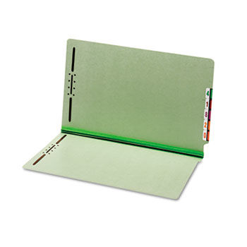 End Tab Folders, Two Fasteners, Two Inch Expansion, Legal, Green, 25/Box