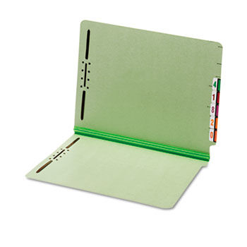 End Tab Folders, Two Fasteners, Two Inch Expansion, Letter, Green, 25/Box