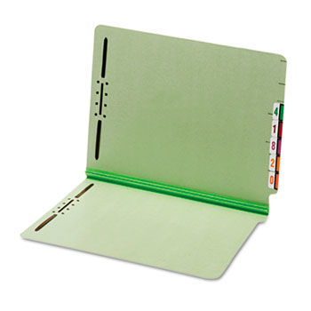 End Tab Folders, Two Fasteners, One Inch Expansion, Letter, Green, 25/Box