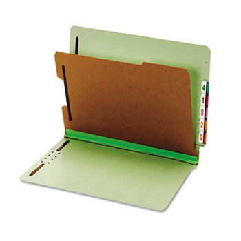 Pressboard End Tab Classification Folders, Four Sections, Letter, Green, 10/Box