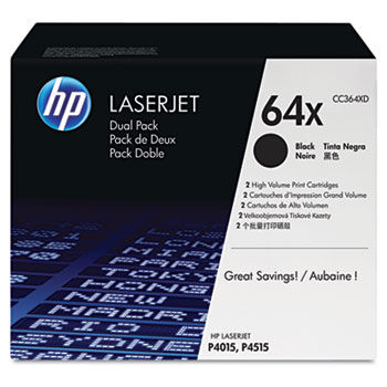 CC364XD (HP 64X) High-Yield Toner, 24,000 Page Yield, 2/Box, Black