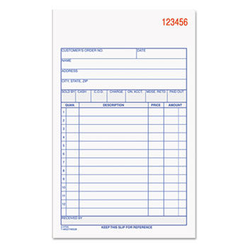 Carbonless Sales Order Book, Three-Part Carbonless, 4-3/16 x 7 3/16, 50 Sheets