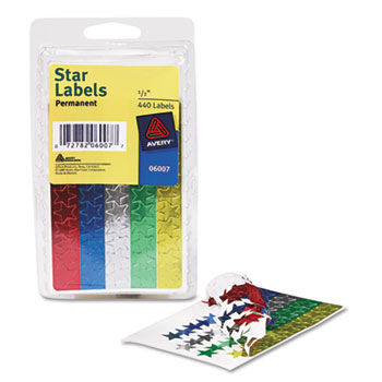 Self-Adhesive Assorted Color Foil Stars, 1/2"" dia, 440/Pack