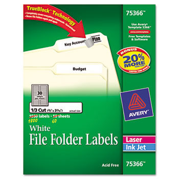 Permanent Self-Adhesive Laser/Inkjet File Fldr Labels, 3-7/16x2/3, WE, 1800/Box