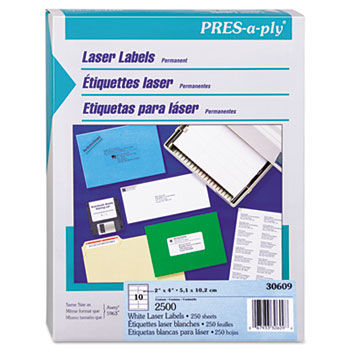 Pres-A-Ply Laser Address Labels, 2 x 4, White, 2500/Box