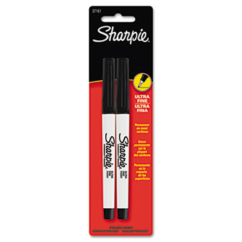 Permanent Marker, Ultra Fine Point, Black, 2/Pack