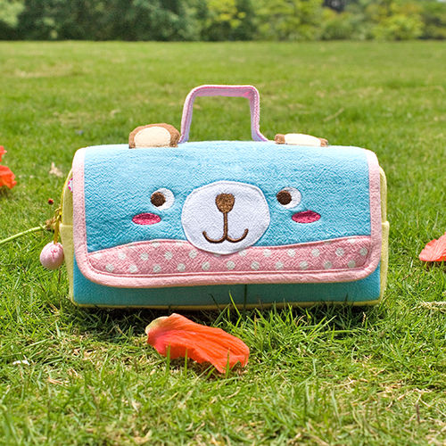 [Blue Bear] Embroidered Applique Pencil Pouch Bag / Cosmetic Bag / Carrying Case (7.9*4.3*1.4)