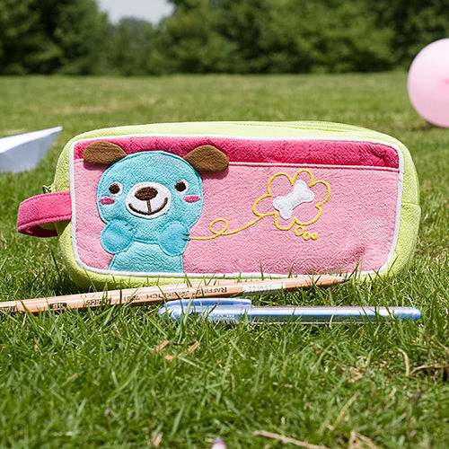 [Dog & Bone] Embroidered Applique Pencil Pouch Bag / Cosmetic Bag / Carrying Case (7.3*3.3*1.4)