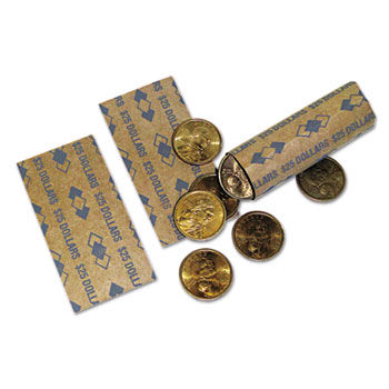 Tubular Coin Wrappers, Dollar Coins, $25, Pop-Open Wrappers, 1000/Pack