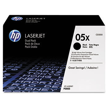 CE505XD (HP 05X) High-Yield Toner, 6,500 Page-Yield, 2/Pack, Black