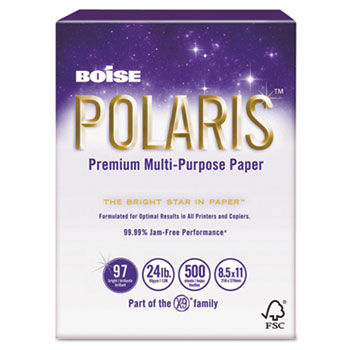 POLARIS Copy Paper, 8 1/2 x 11, 24lb White, 5,000 Sheets/Carton