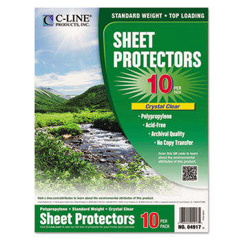 Sheet Protectors, Clear, Top Loading, Standard Wt, Poly, 11 x 8 1/2, 10/PK