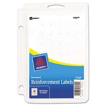 Binder Pack Hole Reinforcements, 1/4"" Diameter, White, 160/Pack