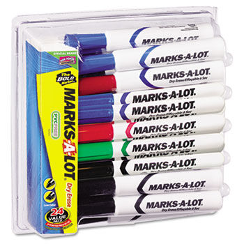 Desk Style/Pen Style Dry Erase Markers, Chisel Tip, Assorted, 24/Pack