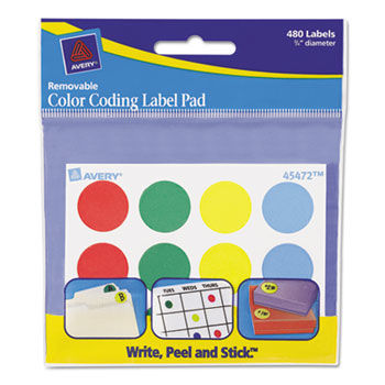 Removable Label Pads, 3/4"" Dia., Assorted, 480/Pack