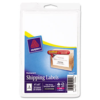 Laser/Inkjet Shipping Labels w/TrueBlock Technology, 4 x 6, White, 20/PK