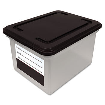 File Tote Storage Box with Snap-on Lid Closure, Letter/Legal, Clear/Black