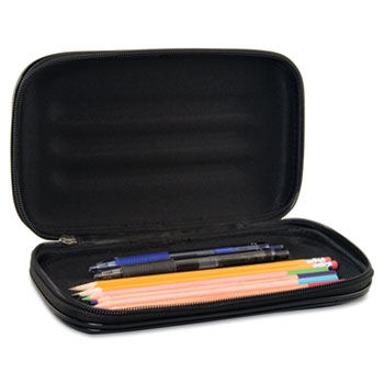 Large Soft-Sided Pencil Case, Fabric with Zipper Closure, Black