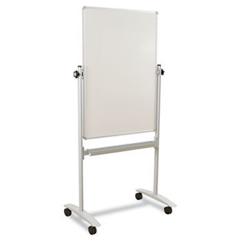 Mobile Reversible Whiteboard, White/Silver, 30w x 40h