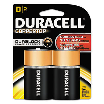 CopperTop Alkaline Batteries with Duralock Power Preserve Technology, D, 2/Pack