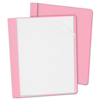 Clear Front Report Cover, 3 Fasteners, Letter, 1/2"" Capacity, Pink, 25/Box