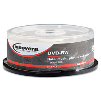 DVD-RW Discs, 4.7GB, 4x, Spindle, Silver, 25/Pack