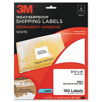 Permanent Adhesive White Weatherproof Address Labels, 3-1/3 x 4, 150 Labels/Pack