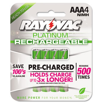 Platinum Rechargeable NiMH Batteries, AAA, 4 per Pack