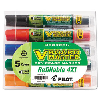 BeGreen Dry Erase Marker, Assorted, Chisel, 5 per Pack