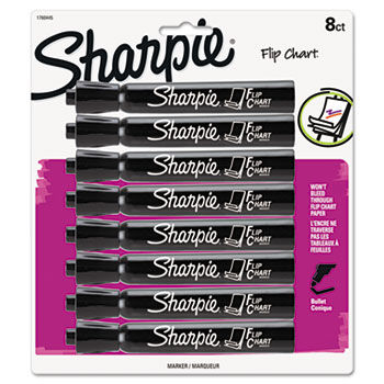 Flip Chart Marker, Bullet Tip, Black, 8 per Card