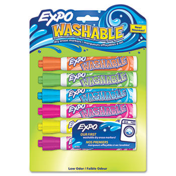 Washable Dry Erase Marker, Bullet Point, Assorted, 6 per Set