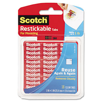 Restickable Mounting Tabs, 7/8"" x 7/8"", 18/Pack