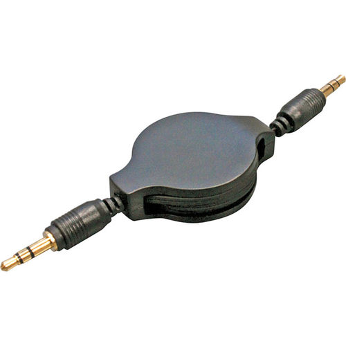 5' Black 3.5mm Male-to-Male Stereo Audio Retractable Patch Cord