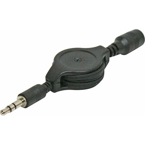 5' Black 3.5mm Male-to-Female Stereo Audio Retractable Patch Cord