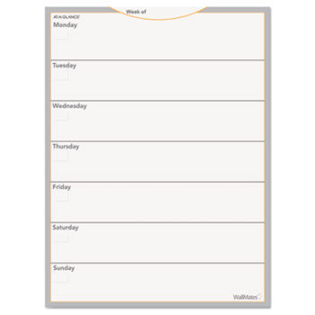 WallMates Self-Adhesive Dry Erase Weekly Planning Surface, White, 18"" x 24""