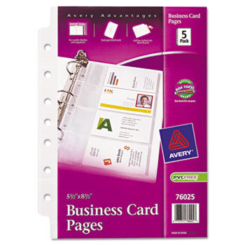 Business Card Binder Pages, 2 x 3 1/2, 8 Cards/Sheet, 5 Pages/Pack