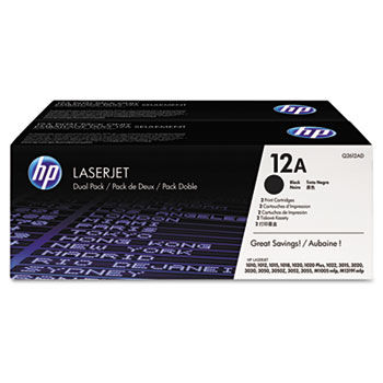 Q2612AD (HP 12A) Toner, 2,000 Page-Yield, 2/Box, Black