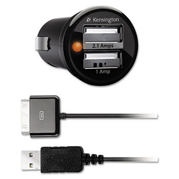 PowerBolt Duo Car Charger, 2.1 + 1.0 Amp Ports, Detachable 30 Pin Cable