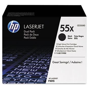 CE255XD (55X) Toner, Black, 12,500 Page-Yield, 2/Pk