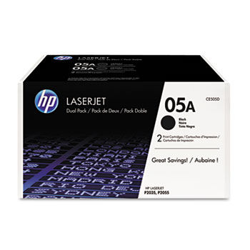 CE505D (HP 05A) Toner, 2300 Page-Yield, Black,2/Pack