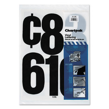 Press-On Vinyl Numbers, Self Adhesive, Black, 6""h, 21/Pack