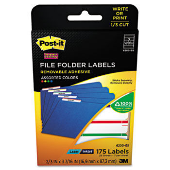 Removable File Folder Labels, 2/3 x 3-7/16, Assorted, 175/Pack