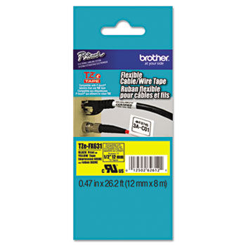 TZe Flexible Tape Cartridge for P-Touch Labelers, 1/2in x 26.2ft, Blk on Yellow