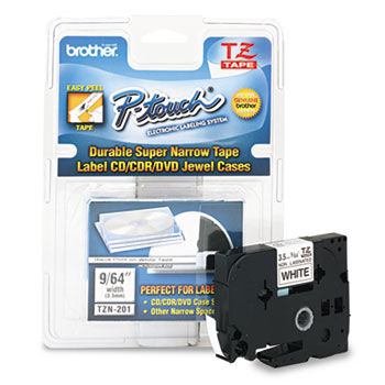 TZ Super-Narrow Non-Laminated Tape for P-Touch Labeler, 1/8w, Black on White