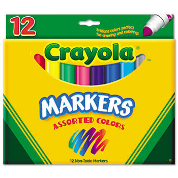 Non-Washable Markers, Broad Point, Classic Colors, 12/Set