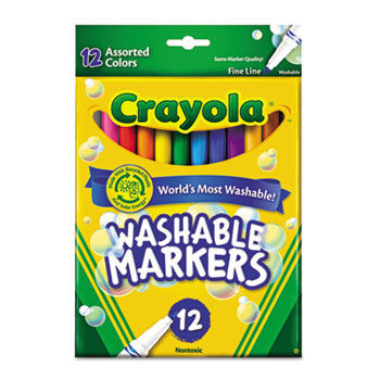 Washable Markers, Fine Point, Classic Colors, 12/Set