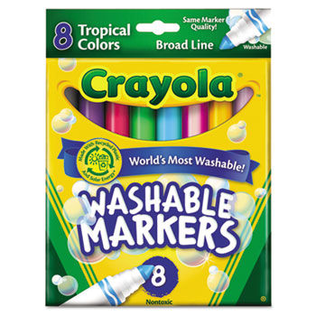 Washable Markers, Conical Point, Tropical Colors, 8/Set