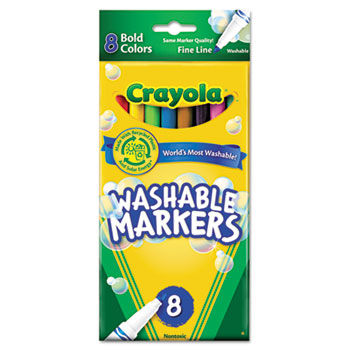 Washable Markers, Fine Point, Bold Colors, 8/Set