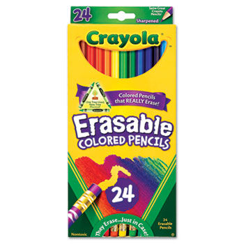 Erasable Colored Woodcase Pencils, 3.3 mm, 24 Assorted Colors/Box