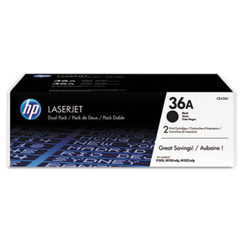 CB436AD (HP 36A) Toner, 2000 Page-Yield, 2/Box, Black